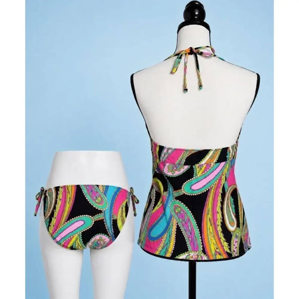 Trina Turk Tankini Sea Garden Paisley Black Multi String Bikini Bottom Sz 12 EUC - Picture 4 of 11